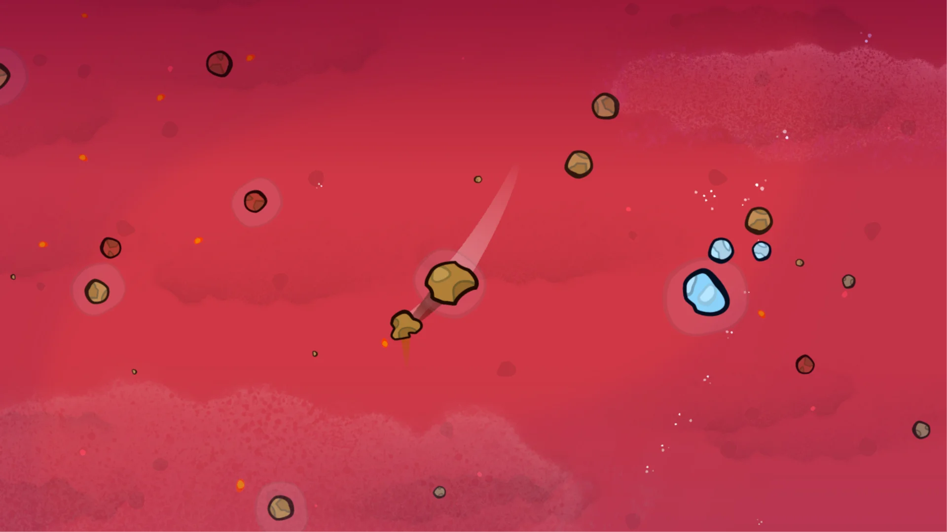 Protostellar: Impact - Start tiny, eat smaller planetary bodies to grow, and dodge the big planets. Last asteroid alive wins!. Survival, Party Game, Space, Physics, Multiplayer, 2D – 1-8 players.